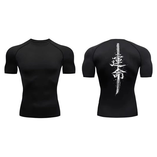 Dragon Print Short Sleeve Compression Shirts for Men Summer Athletic Quick Dry T-shirts Gym Workout Running Tees RL00200