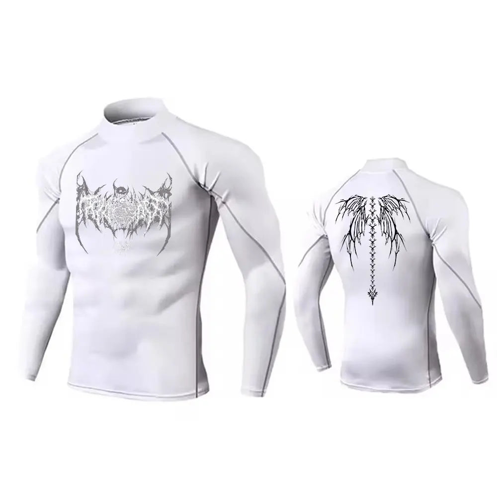 Y2K Men's Turtleneck Compression Shirt Quick Gym Fitness Dry Rash Guard Hight Neck Muscle Athletic Bodybuilding Shirts Summer