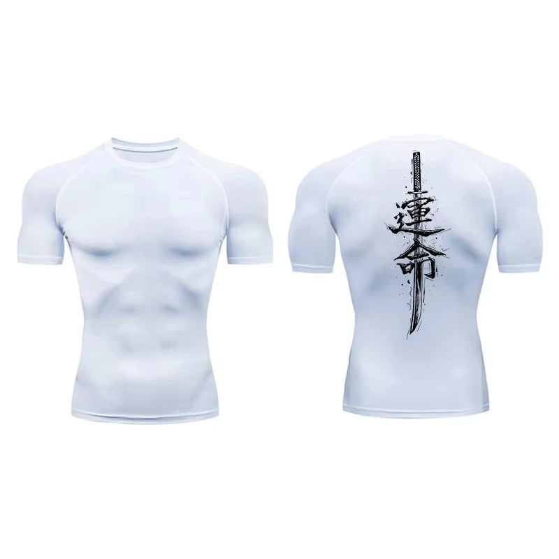 Dragon Print Short Sleeve Compression Shirts for Men Summer Athletic Quick Dry T-shirts Gym Workout Running Tees RL00200