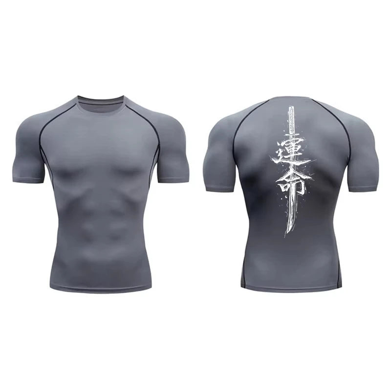 Dragon Print Short Sleeve Compression Shirts for Men Summer Athletic Quick Dry T-shirts Gym Workout Running Tees RL00200